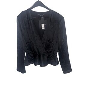 New w/tags Toccin Adeline Long Sleeve V-Neck Peplum Top Black Jet Size 12